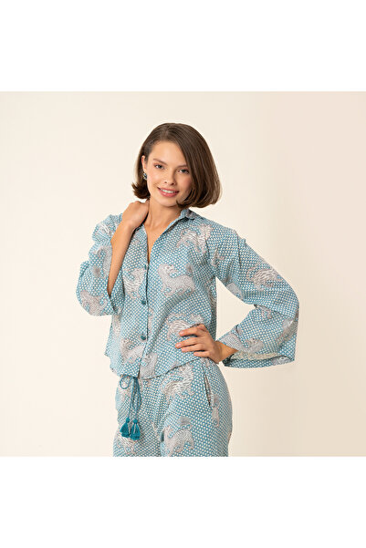 Zsa Zsa Zsu Gaya El Baskısı Gömlek - Yeşil