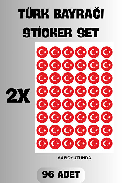Hanelia Art Türk Bayrağı Sticker Set | 96 Adet | 2 Sayfa Büyük Boy Çıkartma