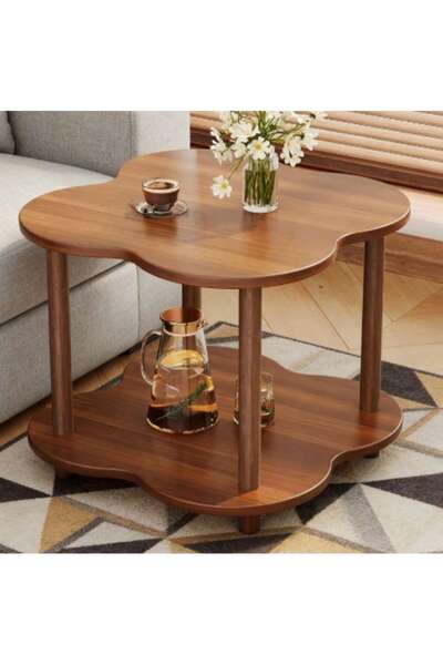 Mtanvxay طاولة قهوة خشبية بنية اللون، مزدوجة الطبقات، بتصميم زهرة البرسيم الر...