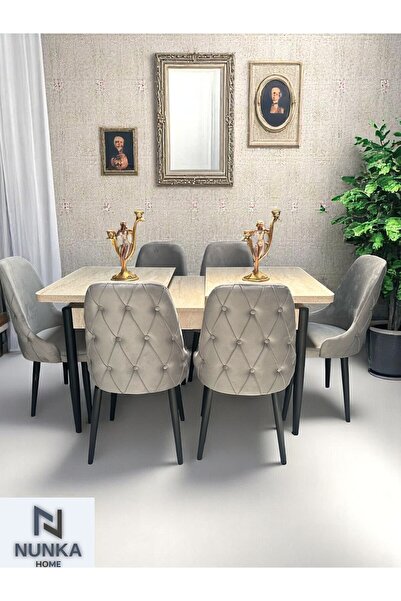 NUNKA HOME Şato Serisi Mutfak ve Salon Yemek Masası Takımı Gri +6 Sandalyeli ...