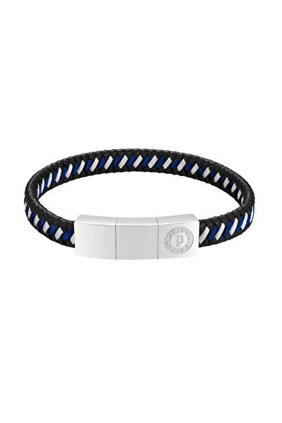 Police Twist Black and Navy Woven Leather With Stainless Steel Motif Gents Br...
