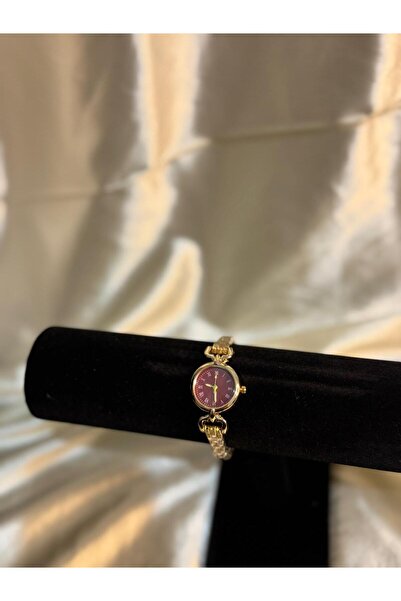 Nikra Saat VINTAGE BORDO DETAYLI GOLD KADIN SAATİ