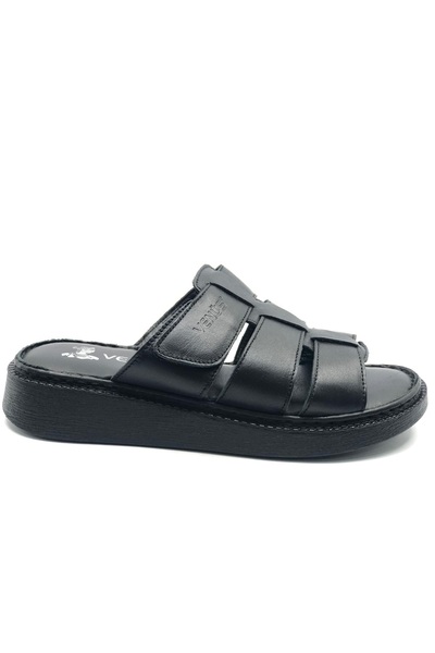 Venüs Ongle Genuine Leather Women's Slippers Black