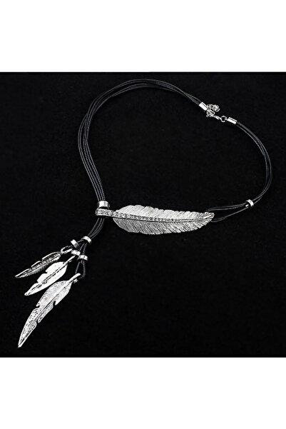 Choice قلادة تشوكر مزينة بريش بوهيمي فضي وأسود، سلسلة حبل عتيقة الطراز، إكسسو...