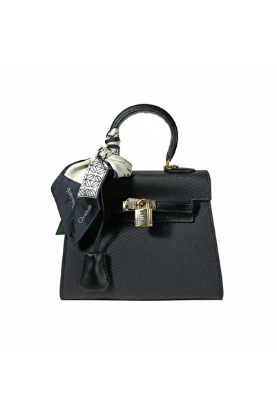Chrisbella Mini Black Luxury Structured Handbag with Adjustable Sling, Scarf ...