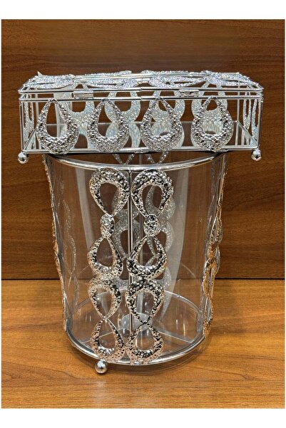 ALQANNAS Elegant Silver Waste Bin & Matching Tissue Box Set with Acrylic Inne...