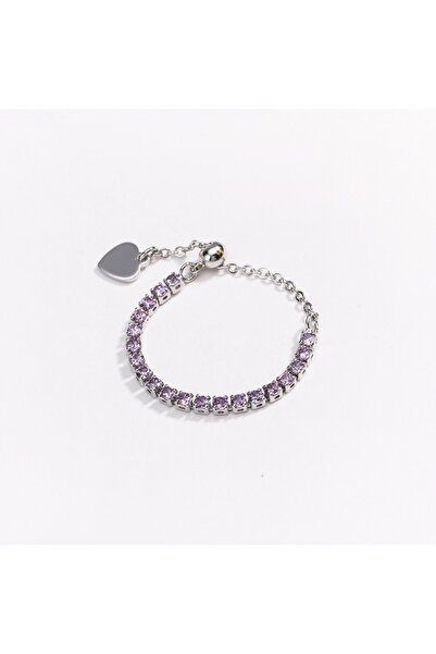 Choice silver purple Luxury Tennis Zircon Adjustable Chain Rings For Women Me...