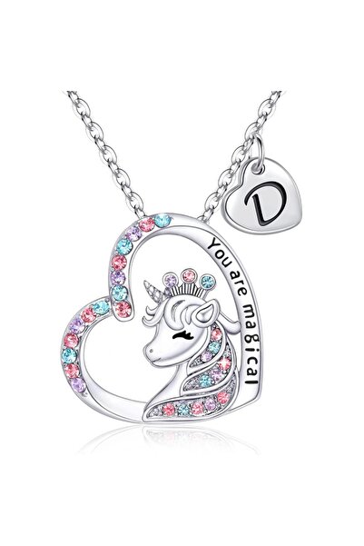 Choice قلادة يونيكورن بحرف D، قلادة حصان ساحرة، هدية مثالية لأعياد ميلاد الفتيات