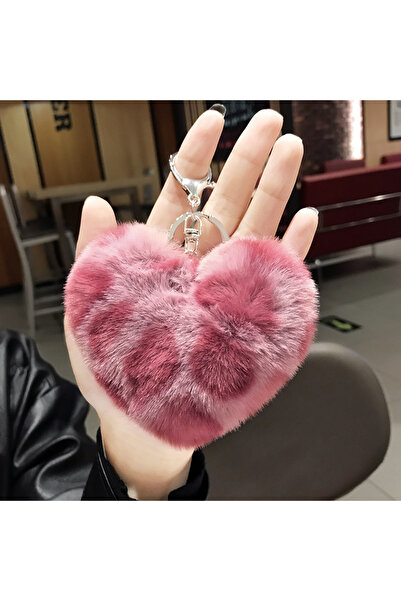 Choice سلسلة مفاتيح حقيبة طالبة على شكل وردة وقلب، كرة فرو مخملية بنقشة جلد ا...