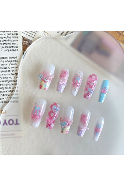 Choice SJ365-M 10pcs Pure Handmade Coffin Shaped Nail Art, Beautiful Fake Nai...