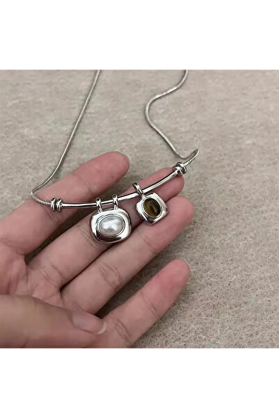 Choice YG4012-1 Korean Fashion Vintage Geometry Tigereye Stone Pearl Pendant ...