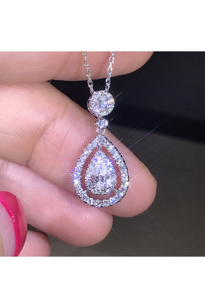 Choice10 قلادة زفاف نسائية فاخرة من هويتان، لون فضي، مرصعة بالكامل بكريستال ا...