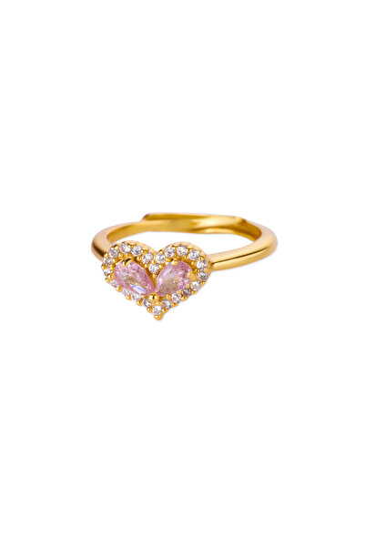 Choice resizable JZ7544G-2 Zircon Colored Heart Ring For Women Gold Color Sta...