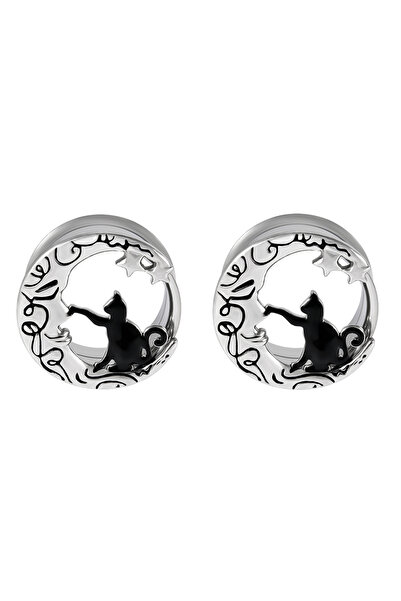 Choice أقراط دائرية 10 مم، قطعتان أو نصف قطعة، لون مزدوج، هلال مع قطة، حلق مز...