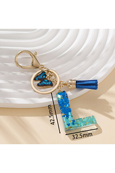 Choice L 1pc Alloy Alphabet Initial Keychain Royal Blue Butterfly & Tassel Le...