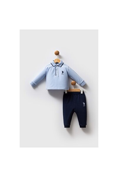 U.S. Polo Assn. Kids Us Polo Men's Polo Neck Sweatshirt Bottom Top Set Blue