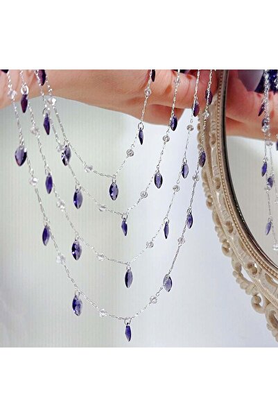 Choice سلسلة نحاسية مزينة بكريستالات، طولها متر واحد، لونها فضي، و0.5 متر، و1...