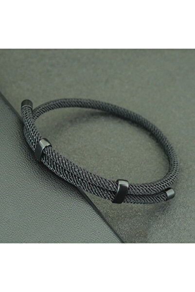 Choice Black Sliding Rope Bracelet for Men Adjustable Cord Minimalist Homme C...