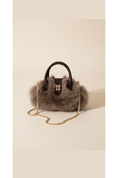 emelimin Women's Brown Plush Chain Crossbody Shoulder and Hand Bag