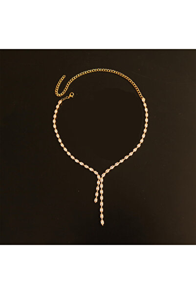 Choice قلادة طويلة ذهبية اللون على شكل حرف Y مرصعة بأحجار الراين، سلسلة تشوكر...