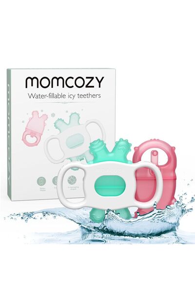 Momcozy عضاضات أسنان جليدية قابلة للتعبئة بالماء - أخضر/وردي - قطعتان