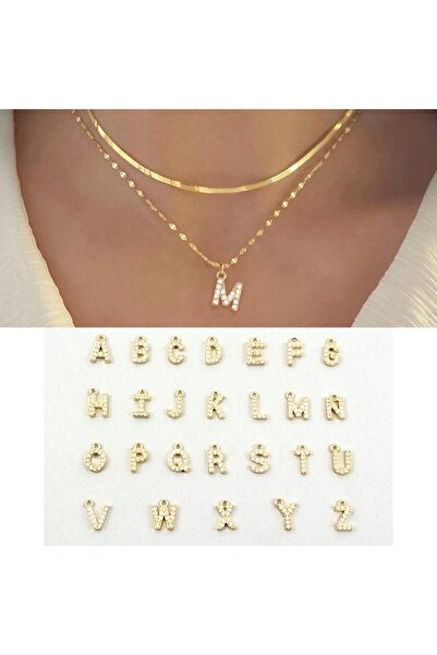 Choice M Gold Color Gold Plated Pave Zirconia Letter Necklace Stainless Steel...