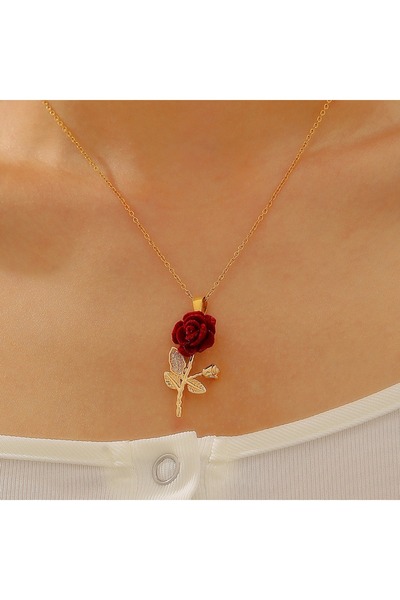 Choice A Gothic Y2K Red Heart and Rose Pendant Necklace, Women's Casual Fashi...