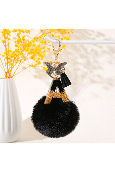 Choice سلسلة مفاتيح سوداء رائعة مزينة بحرف من الأبجدية الإنجليزية (A-Z) مع كر...