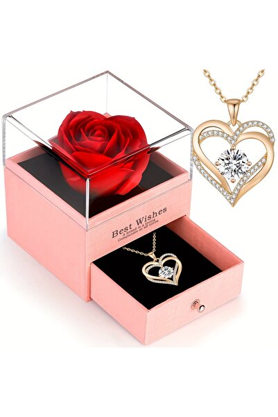 Choice قلادة حمراء بتصميم رقم 3 مع علبة هدايا على شكل وردة، هدية مثالية للحبي...