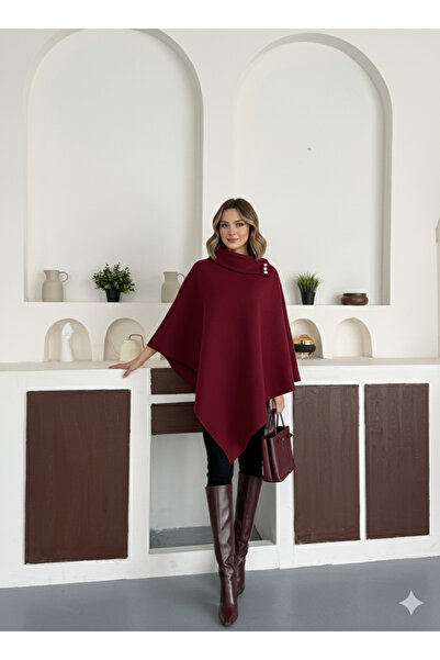 moda biz Women's Oversized Button Detailed Poncho