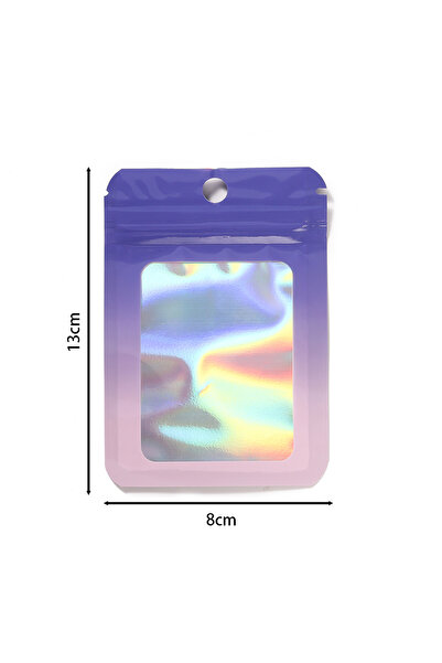 Choice Purple 8x13cm 50pcs Thicken Ziplock Bags Gradient Holographic Laser AB...
