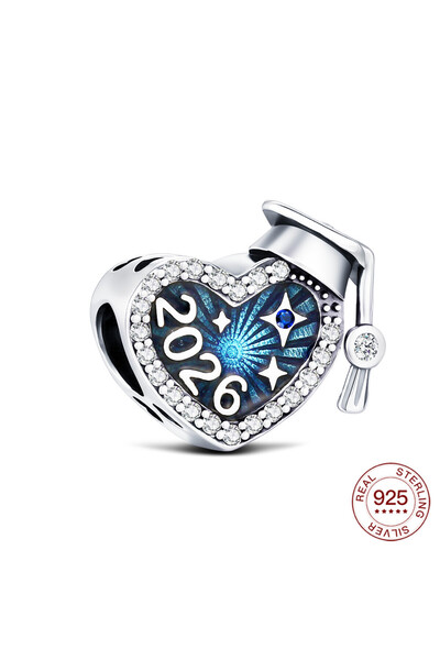 Choice New 925 Sterling Silver Charm 2026 Blue Graduation Cap Beads Fit Brace...