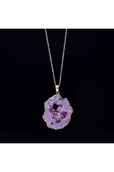 Choice Purple Pendant Necklace Natural Agate Quartz Geode Slice Pendant Cryst...