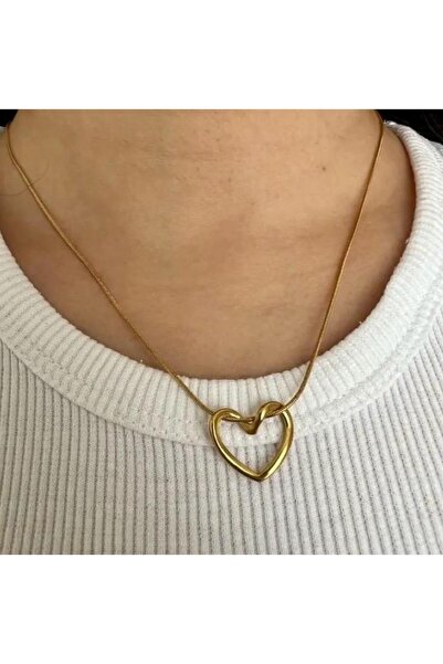 Store Non Tarnish Steel Heart Necklace - Gold Snake Chain Modern Minimalist J...