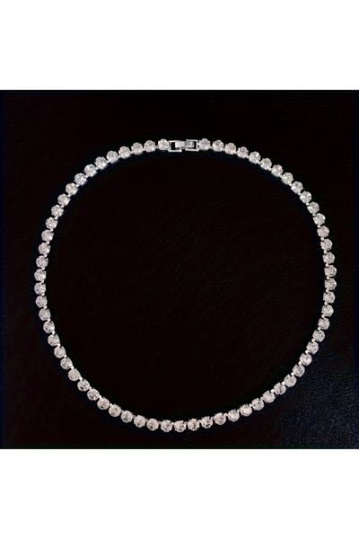 Choice قلادة فضية مطلية بطول 18 بوصة مرصعة بأحجار الراين، بتصميم عصري مستوحى ...