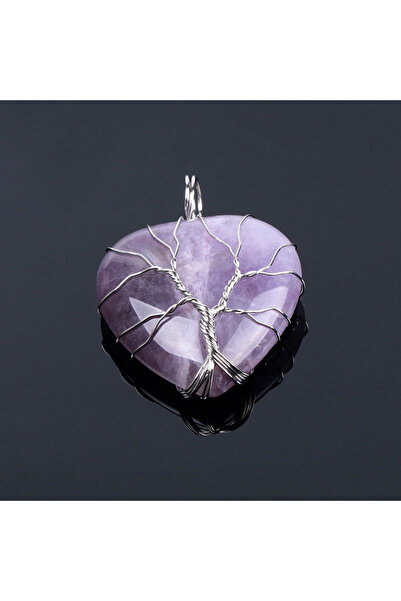 Choice Amethyst Natural Stone Tree of Life Wire Wrapped Love Heart Necklace P...