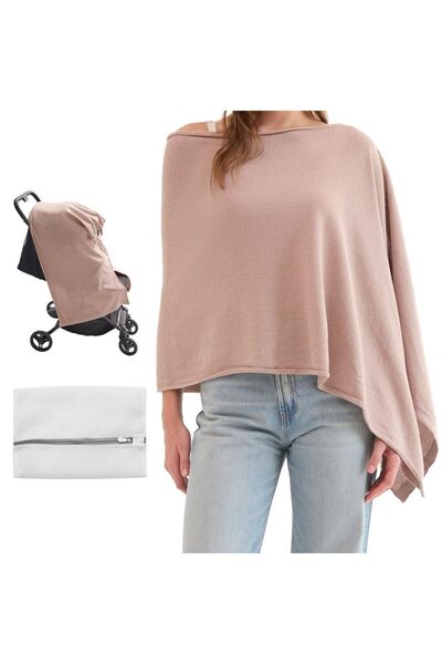 Momcozy طقم غطاء رضاعة محبوك وحقيبة غسيل - بني - قطعتان