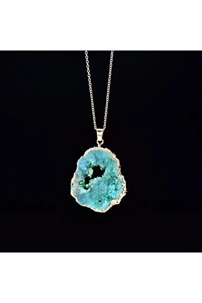 Choice Green Pendant Necklace Natural Agate Quartz Geode Slice Pendant Crysta...