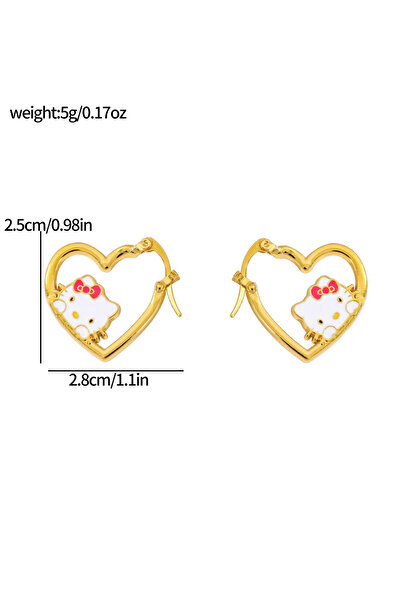 Miniso أقراط حلقية لطيفة من سانريو هيلو كيتي مطلية بالذهب، أقراط كرتونية للبن...