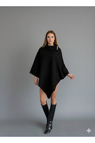 moda biz Women's Oversized Button Detailed Poncho