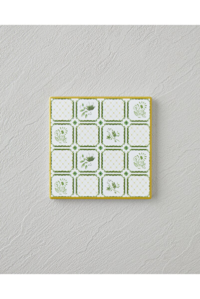 English Home Botanical Garden Seramik Bardak Altlığı 10.8x0.8 cm Beyaz - Yeşil