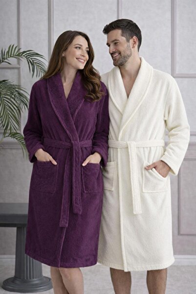 Özdilek Branch Aile Bornoz Seti Krem-Mürdüm