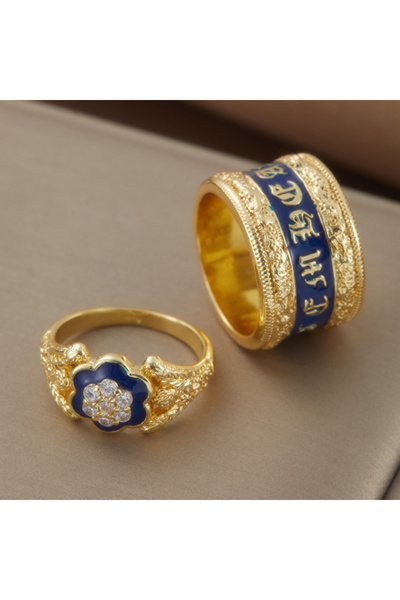 Choice ZF3213-1 8 Retro Copper Material Hand Carved Texture Palace Style Ring...