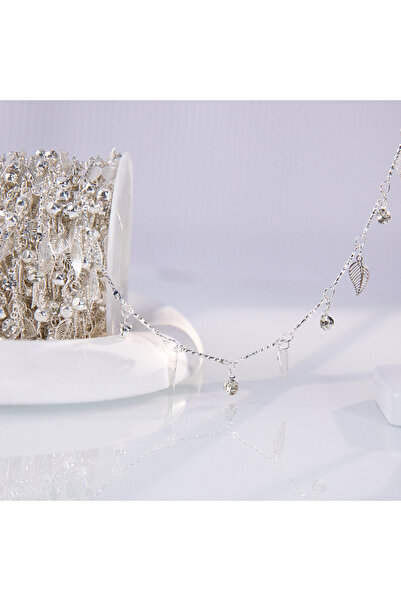 Choice سلسلة من الخرز الكريستالي الفضي بطول 50 سم، مزينة بورق الذهب، مع خرز ز...