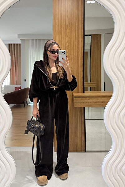 Gizem Ecemiş Jovie Kahve Kadife Üçlü Takım