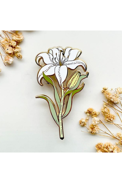 Choice دبوس زنبق أبيض جميل مطلي بالمينا الصلبة، دبوس معدني مزخرف بالزهور، منا...