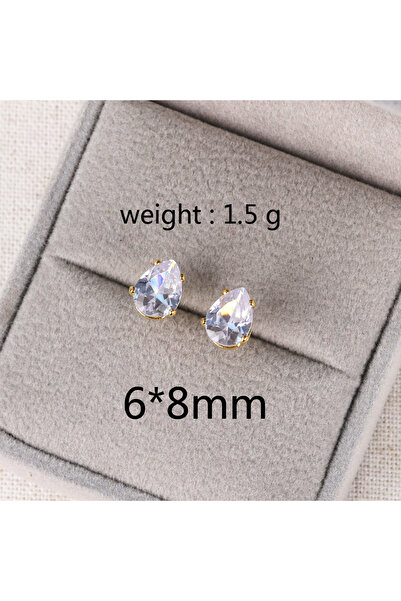 Choice أقراط مرصعة بكريستال أبيض على شكل قطرة ماء، لون ذهبي 8 مم، مضادة للحسا...