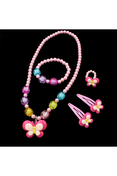 Choice طقم مجوهرات وردي ساحر مصنوع يدويًا من الخرز، يتضمن قلادة وسوار وخاتم و...