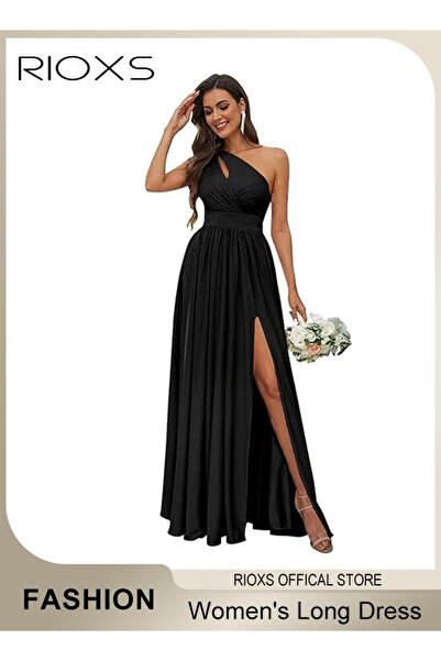 RIOXS Women's One Shoulder Evening Dress, Elegant High Waist Split Bodycon Fo...
