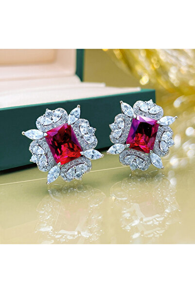 Choice E2816 Huitan Red/Green Cubic Zirconia Stud Earrings for Women Luxury E...